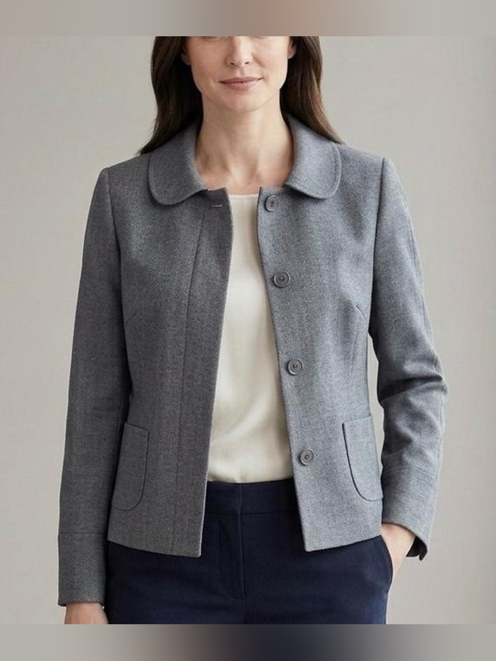 Ann Taylor LOFT 100%Wool Pastel Blazer 6 Gray Officially Workwear classic casual